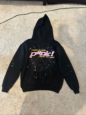 Black Graphic Hoodie with Pink 'party' Design